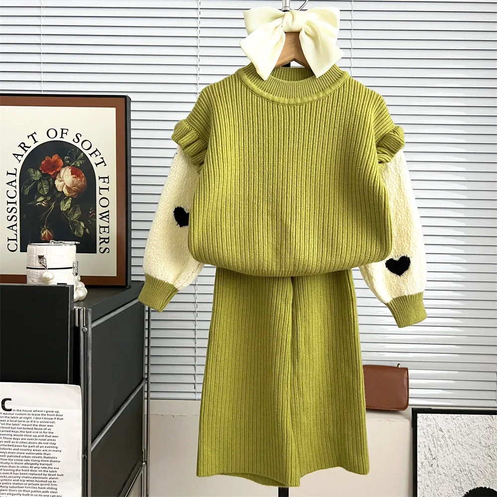 Autumn Baby Girls Fashion Sweater Knitwear + Knitted Pants 2 Pcs Sets Kids Cotton Clothes Toddler Girls Pullovers Outerwear Coat