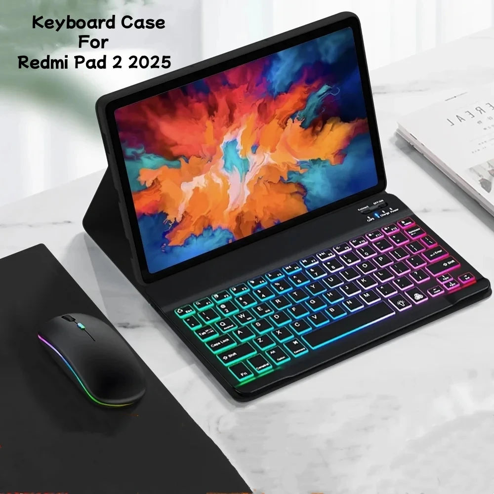 

Tablets Keyboard Case for Redmi Pad 2 2025 Cover for Xiaomi Redmi Pad 2 11 inch 2025 Teclado Cover Rainbow Backlit Keyboard Case