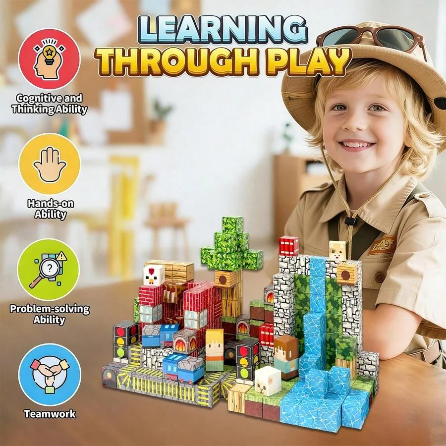 Magnetic Building Block Bricks Toy Stacking World Mine STEM Architectural Set Model DIY Educational Kids Gifts for Boy Girls view 2