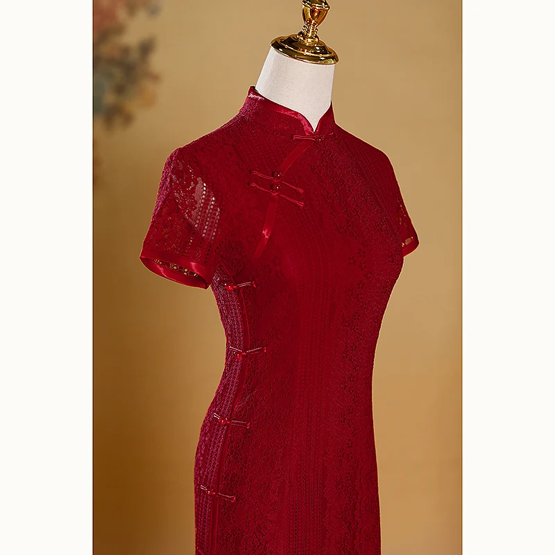 

Ele Vintage Chinese Wedding Guest Dr for Mother of the om High Slit Long Sve Pure Color Autumn Wedding