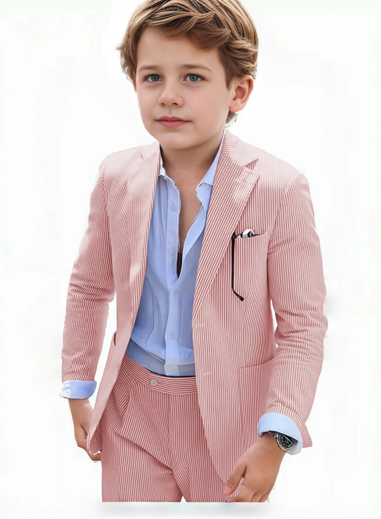 Seersucker suit for boy notched lapel For 3-16 Years Slim Fit Suit Boutique Blazer Pant Sets 2 Piece High Quality Elegant Kids