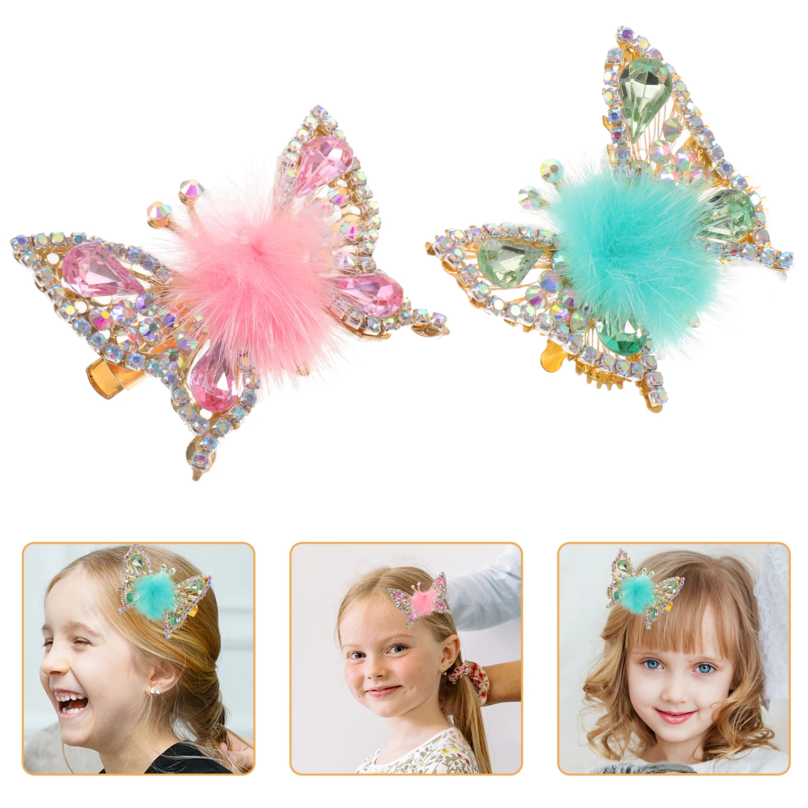 2 قطعة مقاطع حجر الراين المعادن فراشة مشبك شعر مقاطع الشعر للفتيات 8 12 مجنح الفتيات الأطفال الفانيلا دبابيس الشعر اكسسوارات #1