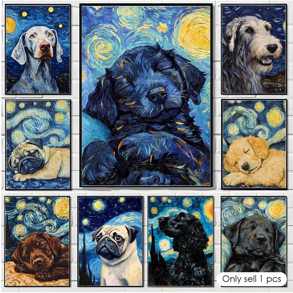 The Starry Night dog Poster Trendy Aesthetic Wall Art high-end Bedroom Home Cafe library Decor
