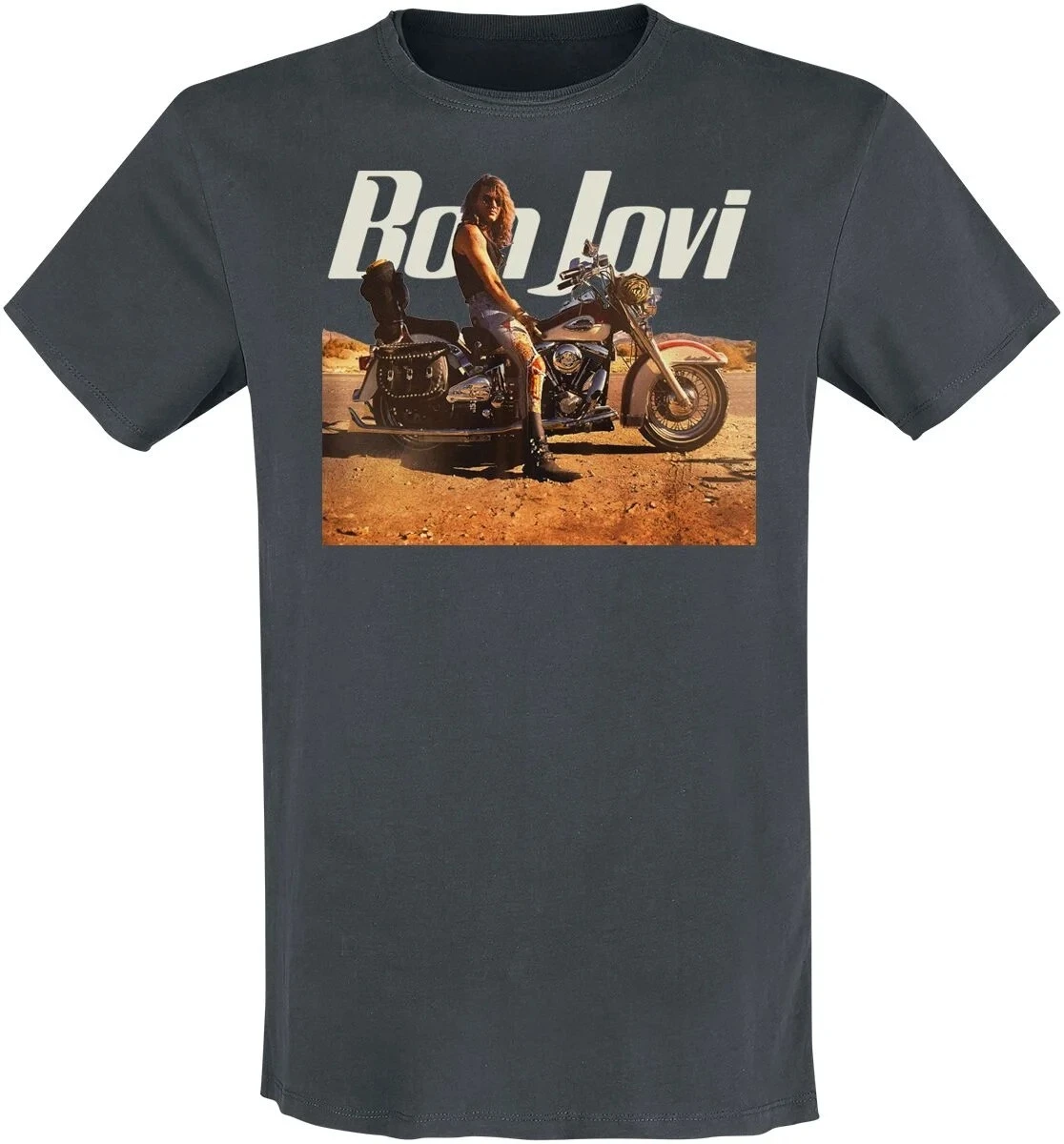 تي شيرت برقبة دائرية مع Bon Jovi Moto Rock Creative - رسومات مستوحاة تتميز بفن الروك للمعجبين