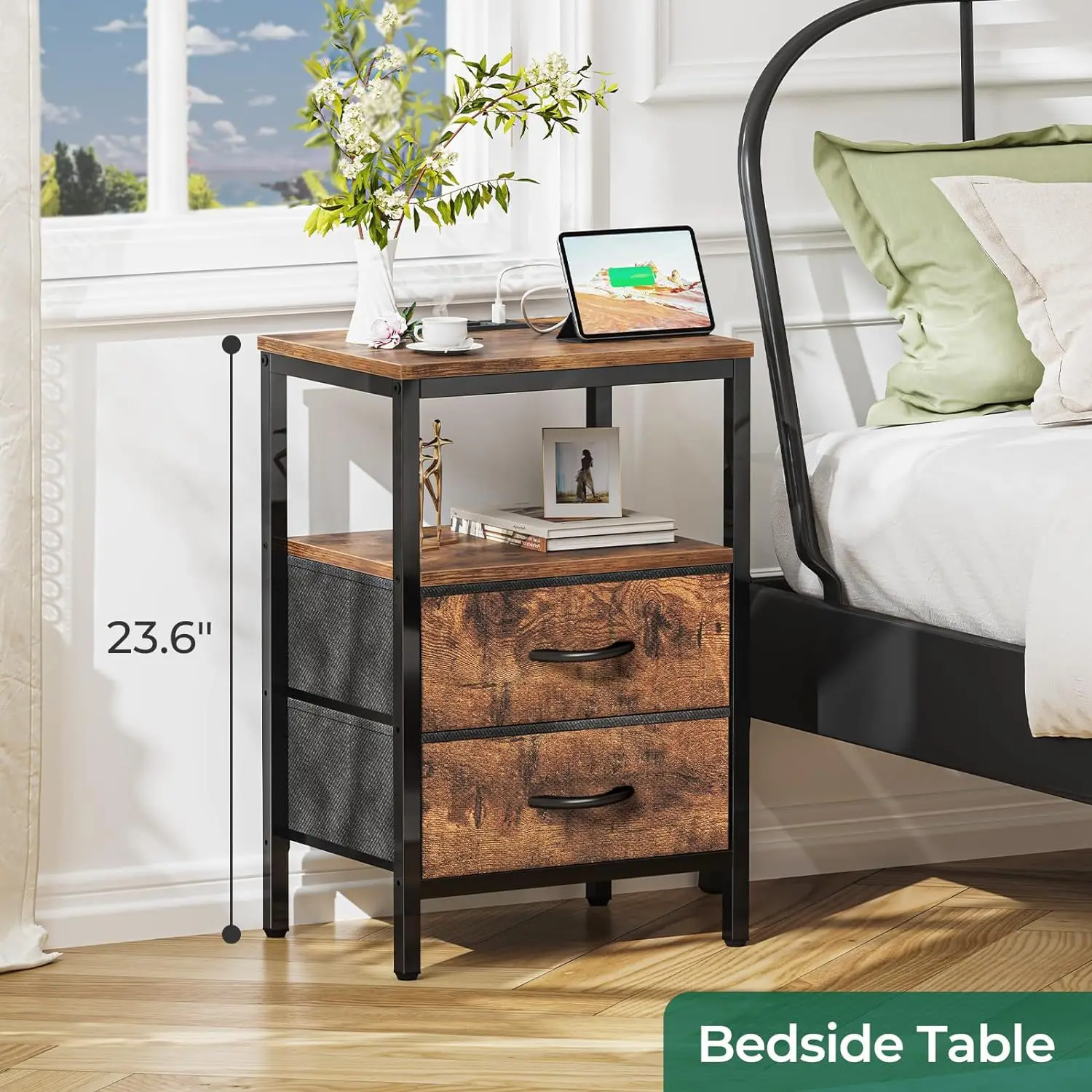 Iron wood bedside table, living room, bedroom, locker, book, stereo with drawer, side locker, coffee table, table storage