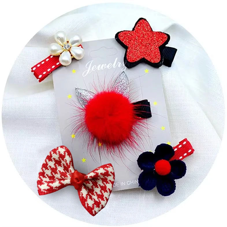 5PCS/set Baby Girls Bow Hair Barrettes Flower Hairpins Headdress Cute Children Hairpin Princess Headwear Hair Clip