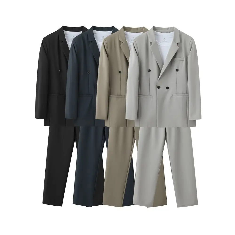 

Suit Set Vintage V-neck Blazers Set Men's Classic Texture Suit Jacket Loose Fitting Trousers Casual Pants High-end Autumn