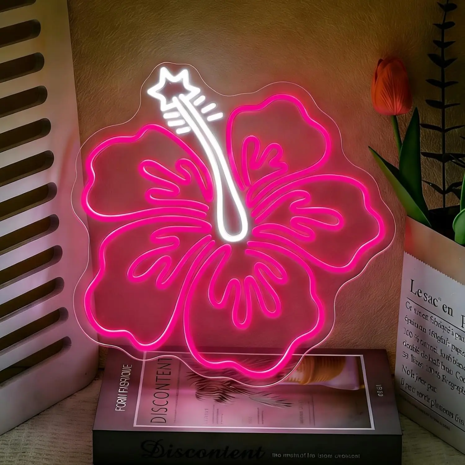 Hibiscus Flower LED Neon Sign USB Powered Neon Light for Gaming Room Bedroom Bar Garden Shop Party Home Decor Christmas Gift