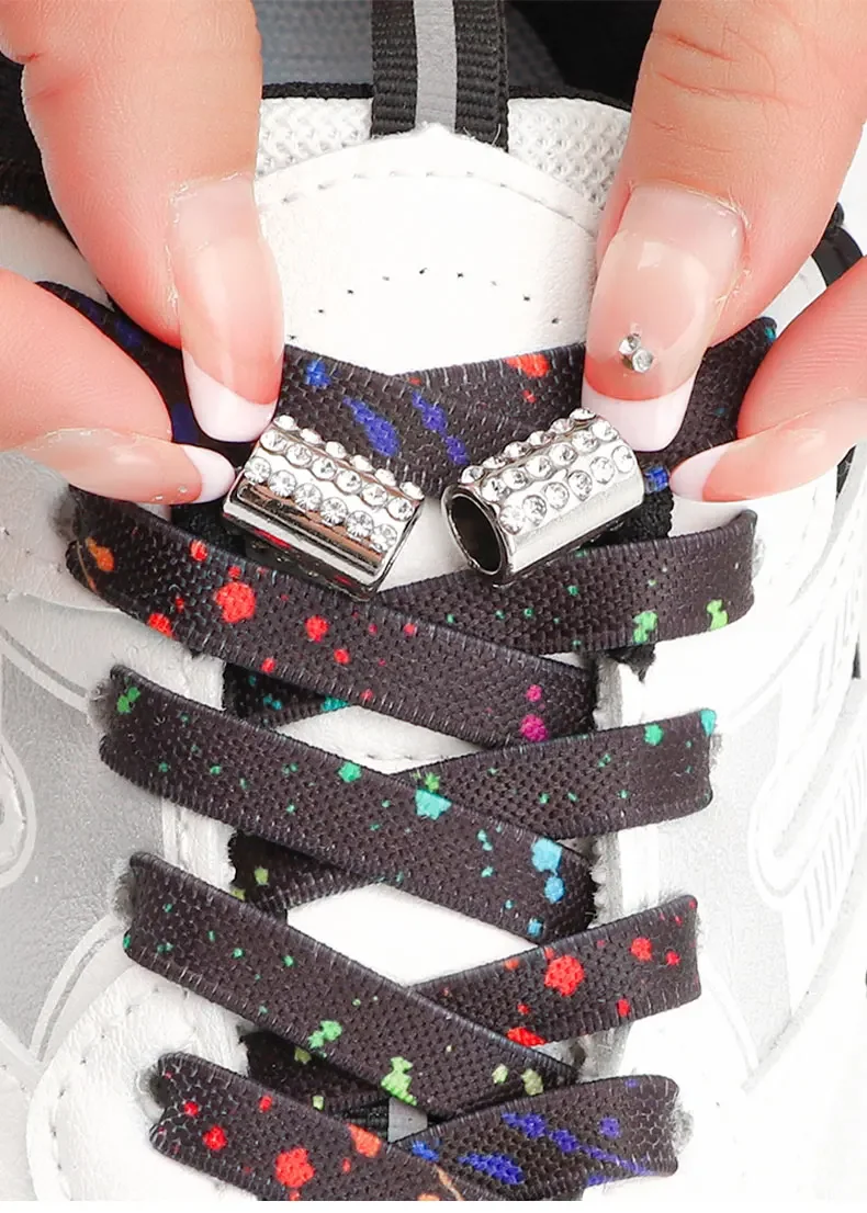 Diamantschnallen-Schnürsenkel ohne Schnürsenkel, Schnürsenkel für Sneaker ohne Schnürsenkel, flache, elastische Schnürsenkel, Schnürsenkel für Schuhe, Zubehör – Detail 1