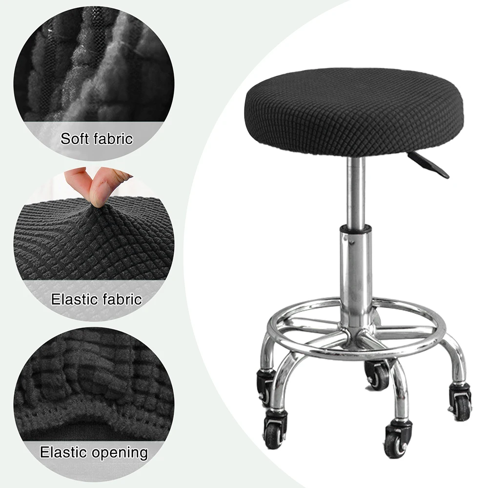 Solid Color Round Chair Cover Dining Stool Cover Elastic Chair Cushion Cover Washable Bar Seat Cover Seat Slipcover Thickened