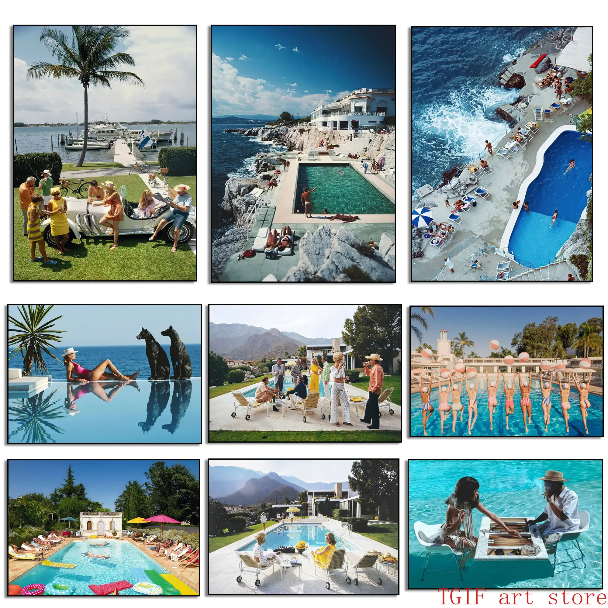 Slim Aarons Speedboat Landing Pool Party Vintage Photography Posters Print Art Canvas Painting Pictures Living Room Home Deco