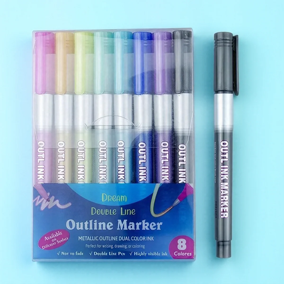 

8 шт. набор металлических художественных маркеров с двойной линией для канцелярских товаров, художественного рисования, каллиграфии, надписей, скрапбукинга