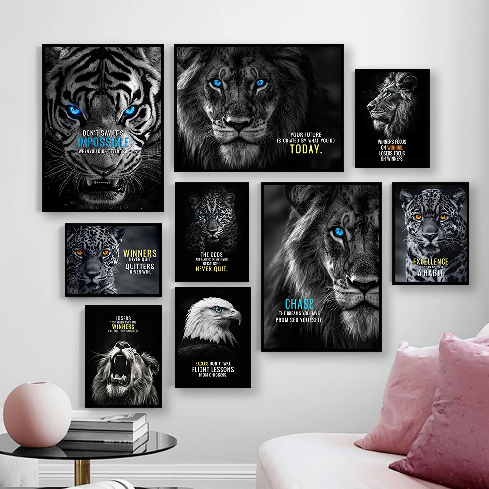 Inspiring Words Print Motivational Phrases Poster Wall Art Canvas Painting Tiger Lion Leopard Eagle Office Decor Home Decoration