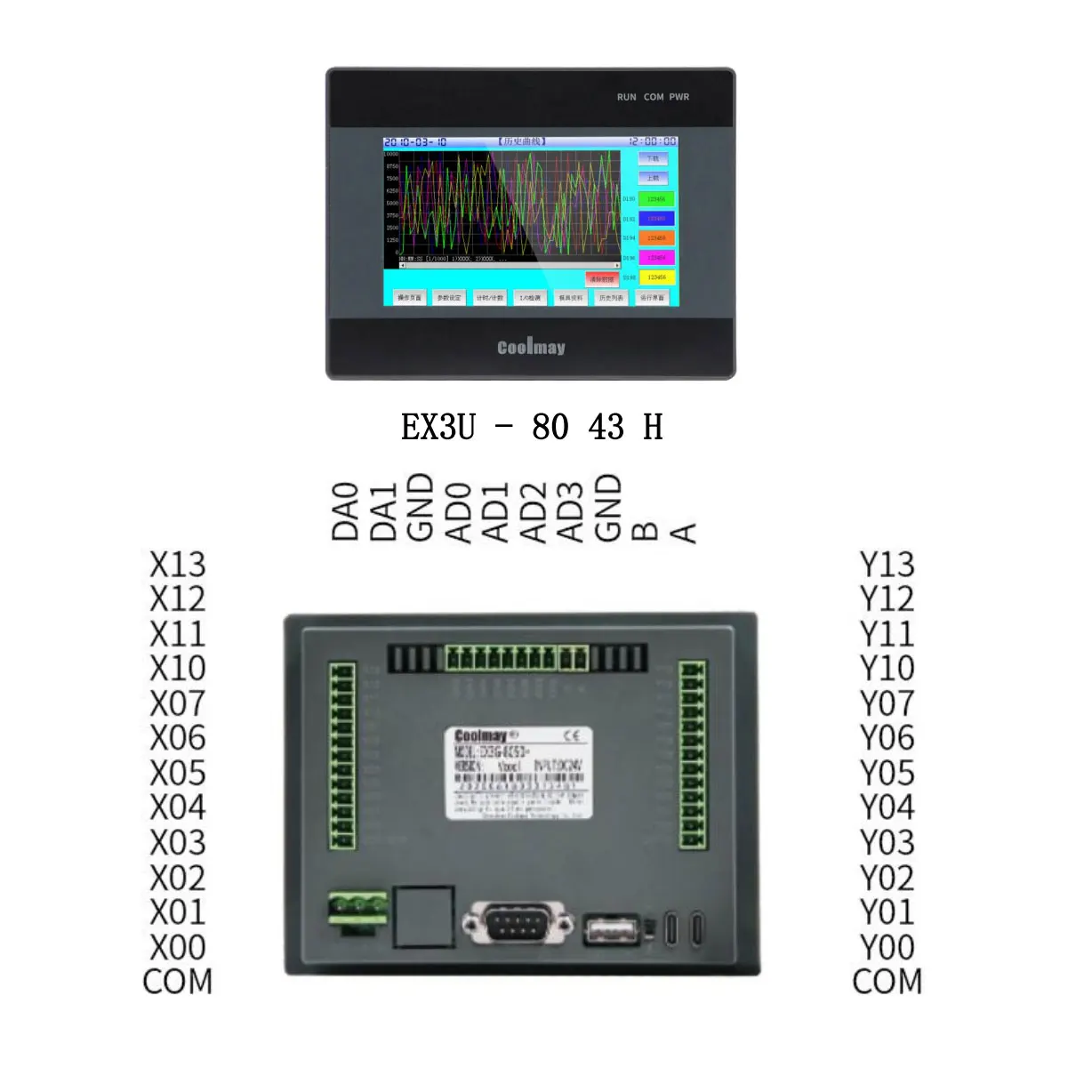 Coolmay EX3U 8043H 8070H 8100H EX3U-8043H EX3U-8070H EX3U-8100H PLC HMI All in One 4 7 Inch Analog