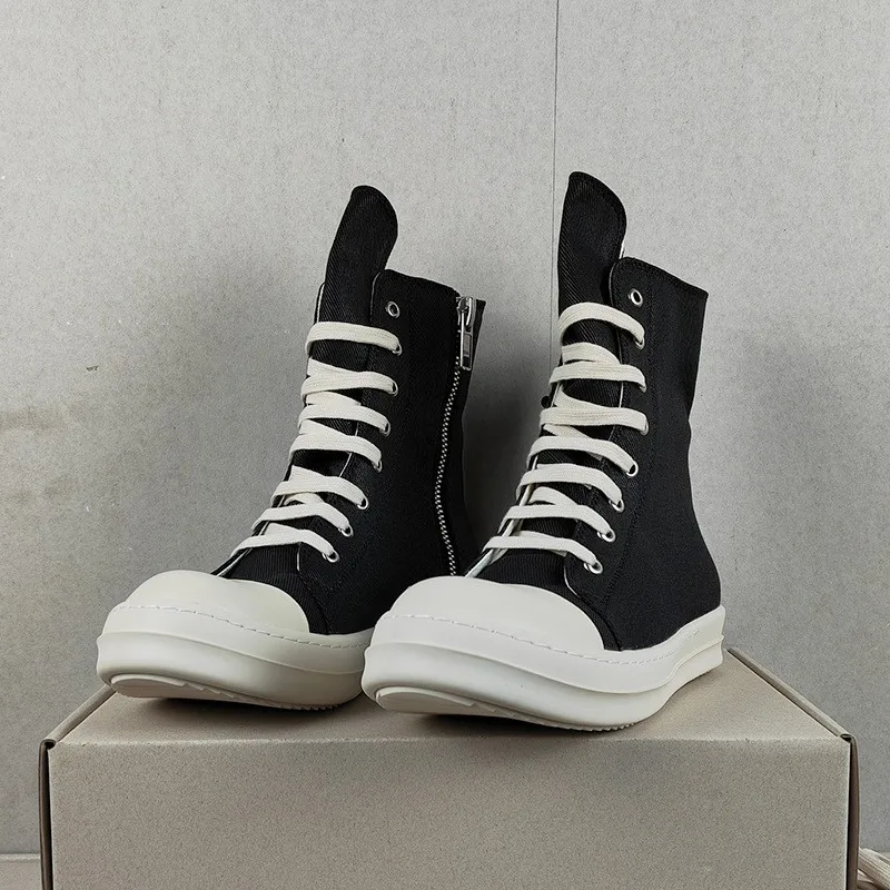 Brand Luxury Ramones Black Canvas High Top Sneakers Side Zipper Thick Rubber Sole Streetwear Punk Style Casual Shoes view 4