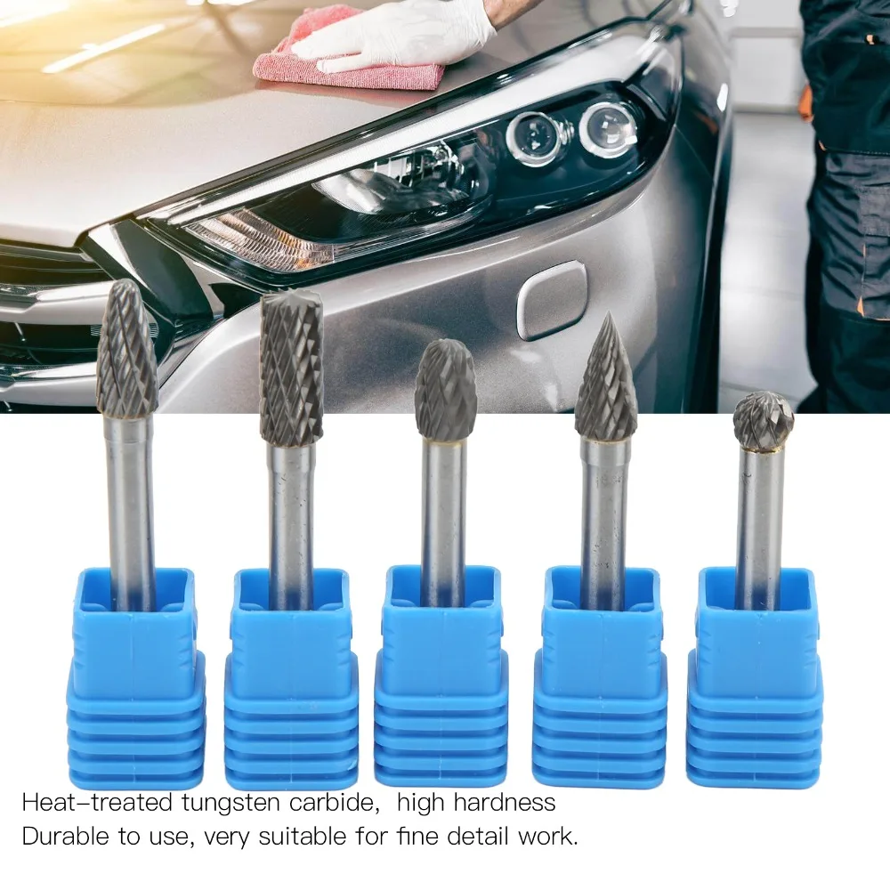 5PCS Alloy Steel Rotary Burr Set Double Cut Wear-Proof Carbide Cutting Burrs Universal 6x8mm Die Grinder Bits Auto Repair Shops