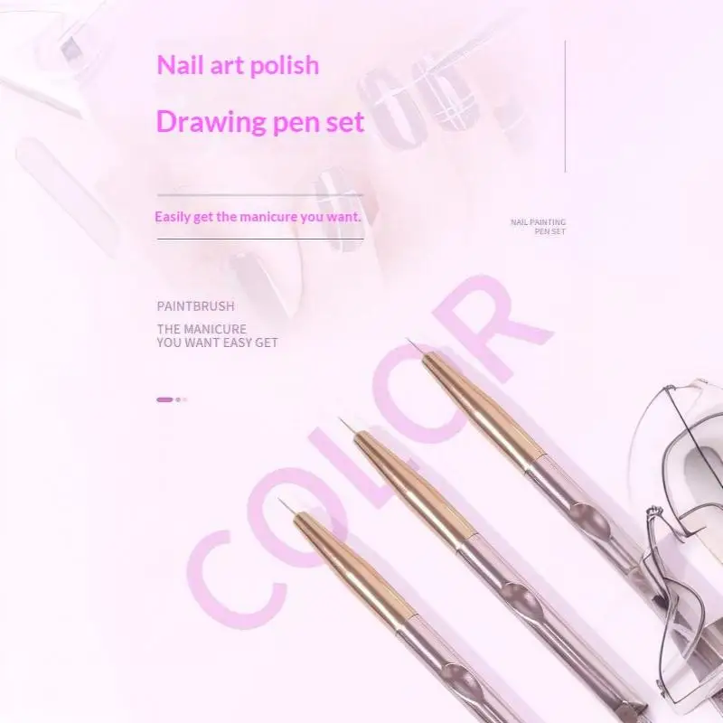3-teiliges Set Acryl French Stripe Nagelkunst Linienmalstift 3D-Spitzen Maniküre Slim Line Zeichenstift UV-Gel Pinsel Werkzeuge – Detail 6