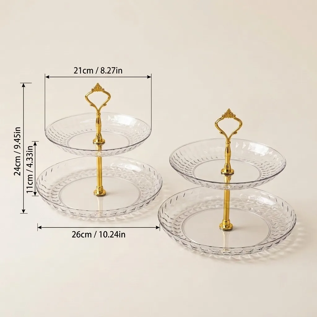 2/3-laags cupcake standaard, gouden taartpresentatiestandaard, transparante plastic gelaagde serveerschaal, etalage set voor voedsel/desserts, bruiloft/feest