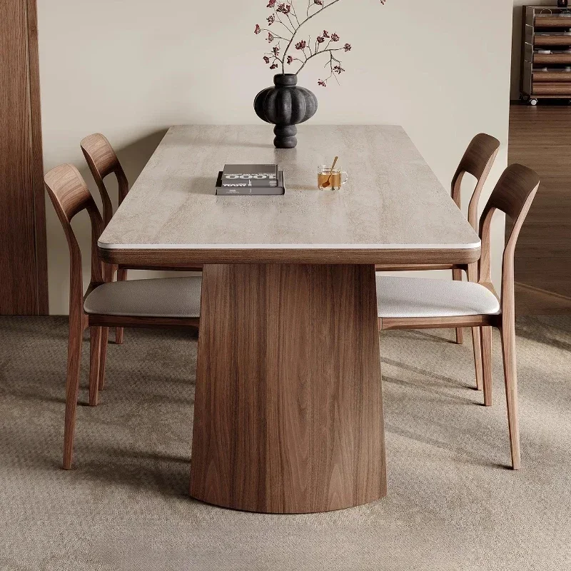 

Обеденный стол из массива дерева 140, 160, 180 см, современный, роскошный, простой, с легкой отделкой, и стулья для столовой, прямоугольный комплект мебели