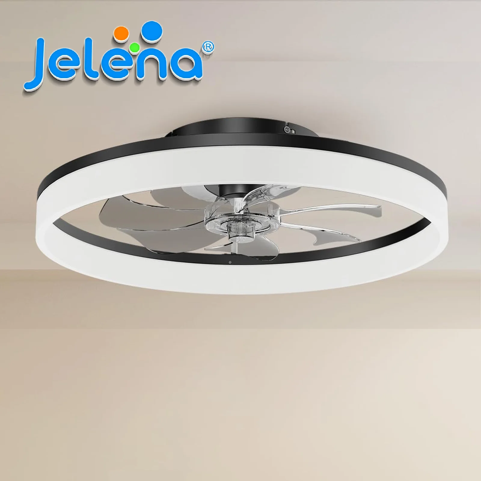 Jelena Nowoczesny Wentylator Sufitowy z Oświetleniem 50CM Okrągły Cichy Wentylator Sufitowy LED z Możliwością Ściemniania z Pilotem do Sypialni Gabinetu Jadalni Dekoracja