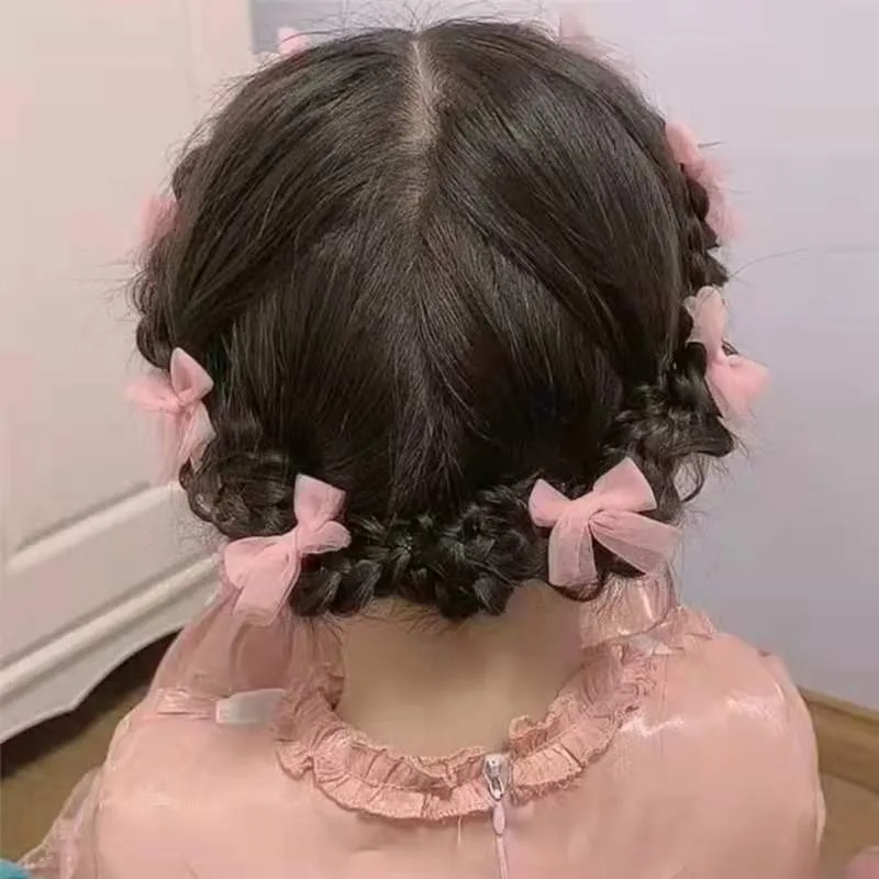 10pcs Girls Mini Ribbon Bowknot Hairpins Cute Children Mesh Handmade Hair Bow Duckbill Clip Korea Kids Hair Accessories Headwear