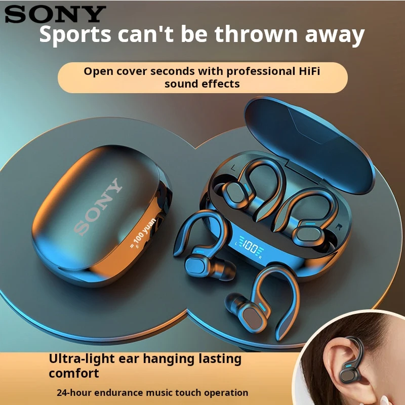 SONY-auriculares inalámbricos con Bluetooth, cascos deportivos con gancho para la oreja, sonido estéreo Hifi 9D, resistentes al agua, intrauditivos con micrófono
