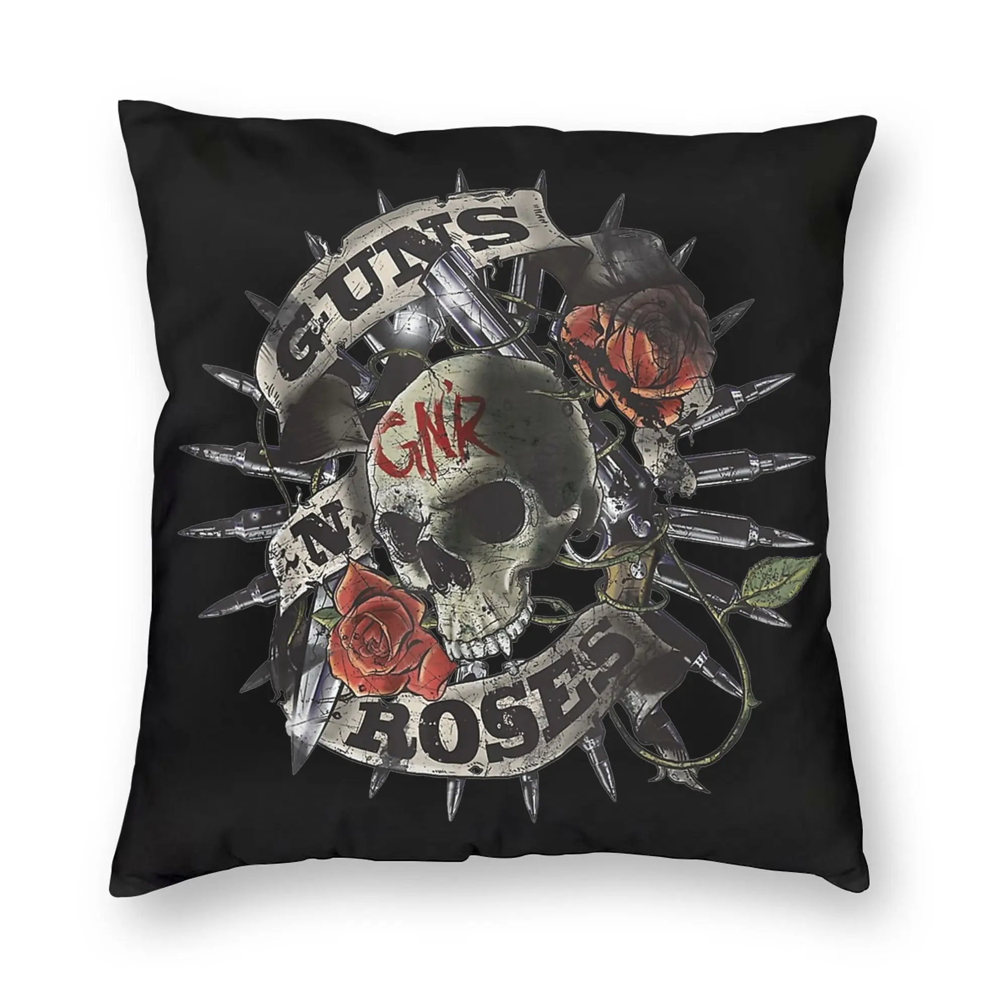 G-Guns N Roses Skull Floral Pillowcase Printing Fabric Cushion Cover Decor  Pillow Case Cover Sofa Square 45X45cm