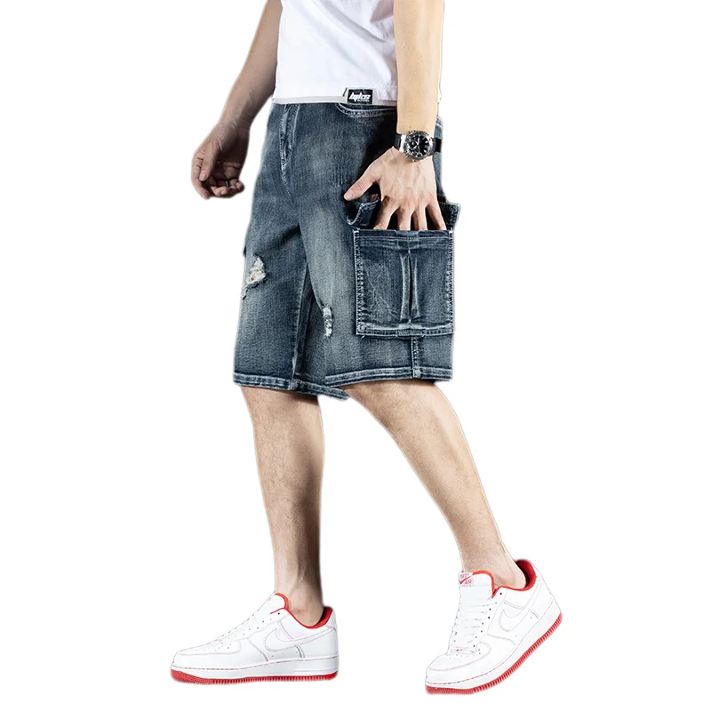 Zomer Nieuwe Jeans Heren Trendy Merk Piercing 5 Shorts Heren Losse Multi Pocket Werkbroek Heren Outdoor Kleding