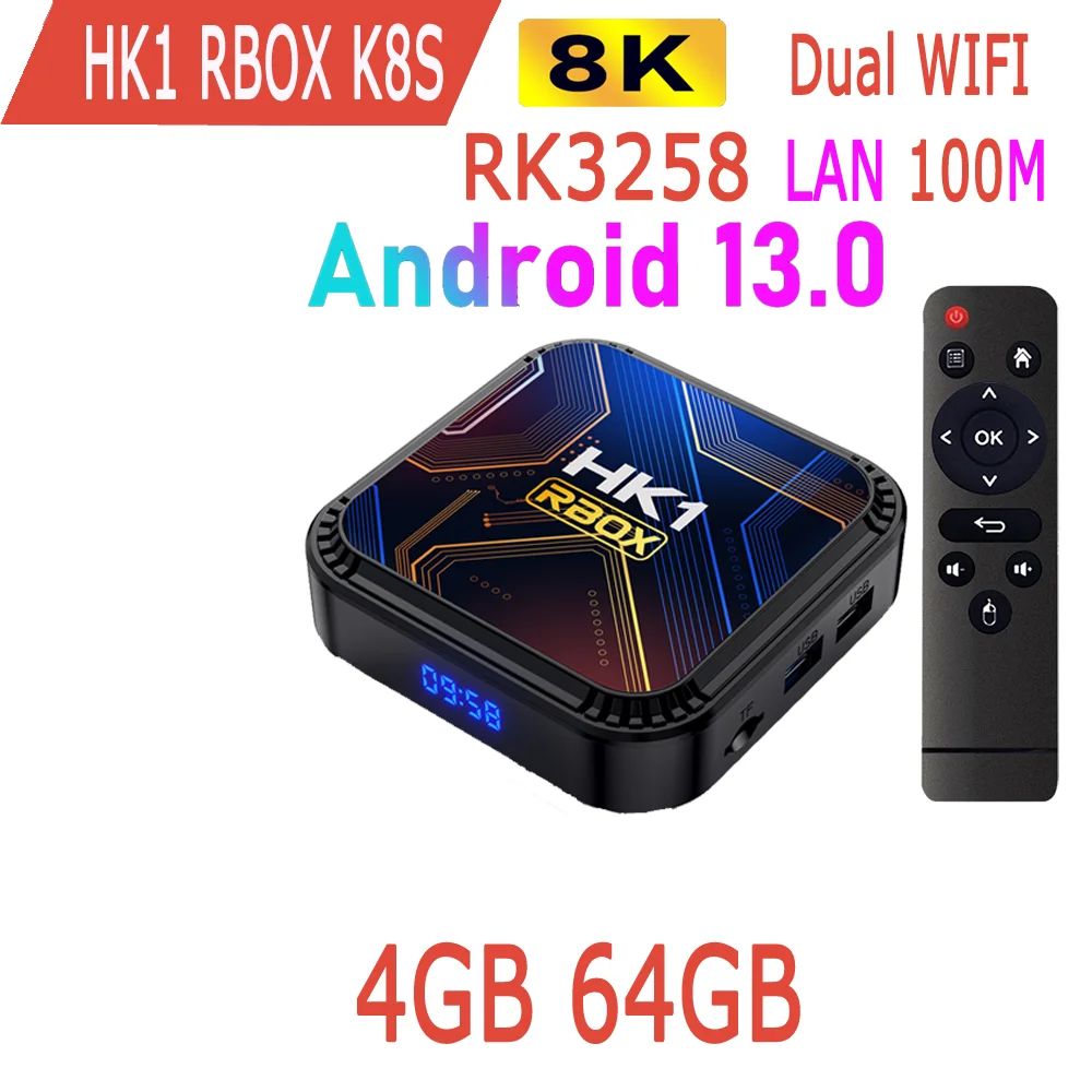 HK1 RBOX K8S Android 13.0 Smart TV Box Quad Core Rockchip RK3528 8K 2.4G 5G Dual Wifi BT4.0 Media Player