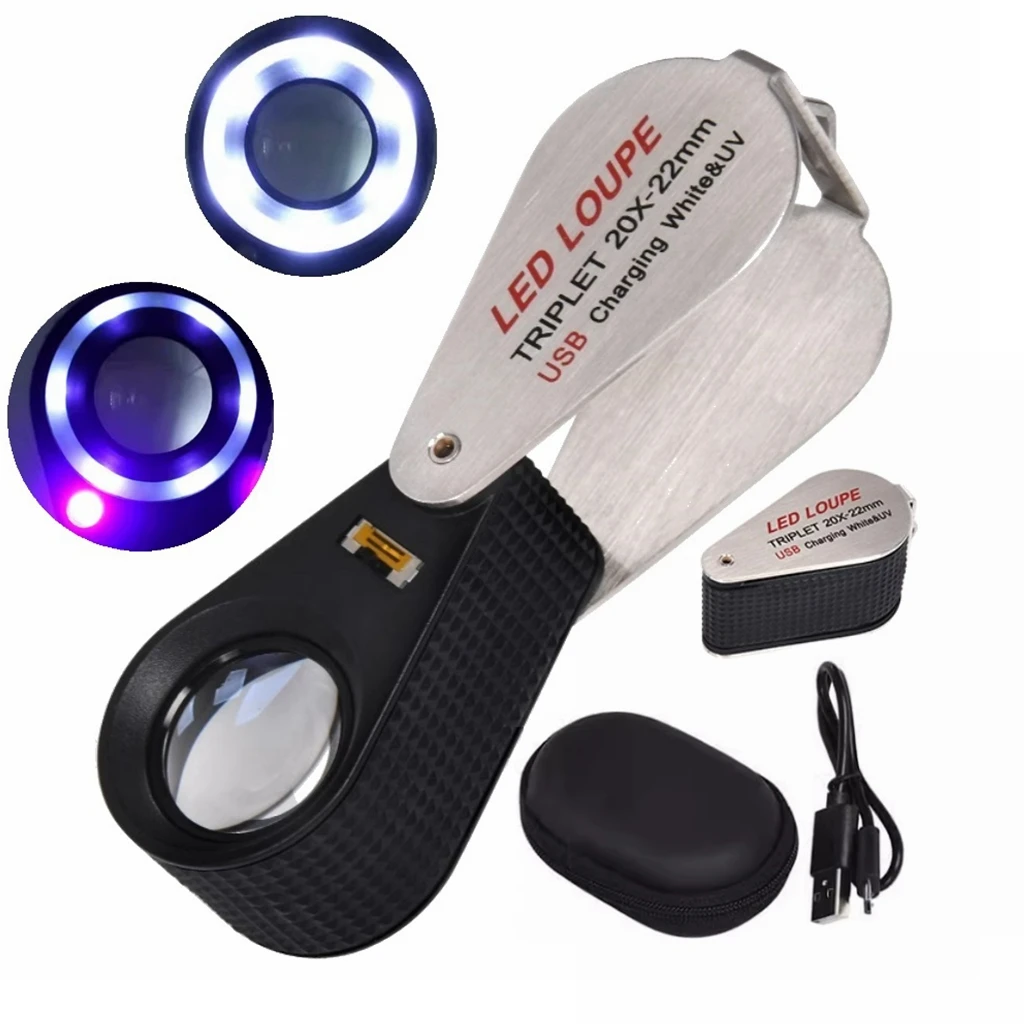 13LED Light USB Illuminate Jeweler's Loupe Jewellery Magnifying Glasses Watch PCB Clock Repaire Antique Money Identify Magnifier