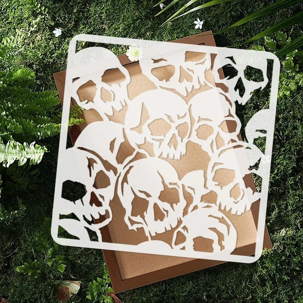 Skulls Stencil for Painting 11.8"x11.8" Reusable Plastic Stencil Drawing Templates Gothic DIY Craft Paint Template for Wall Home view 4