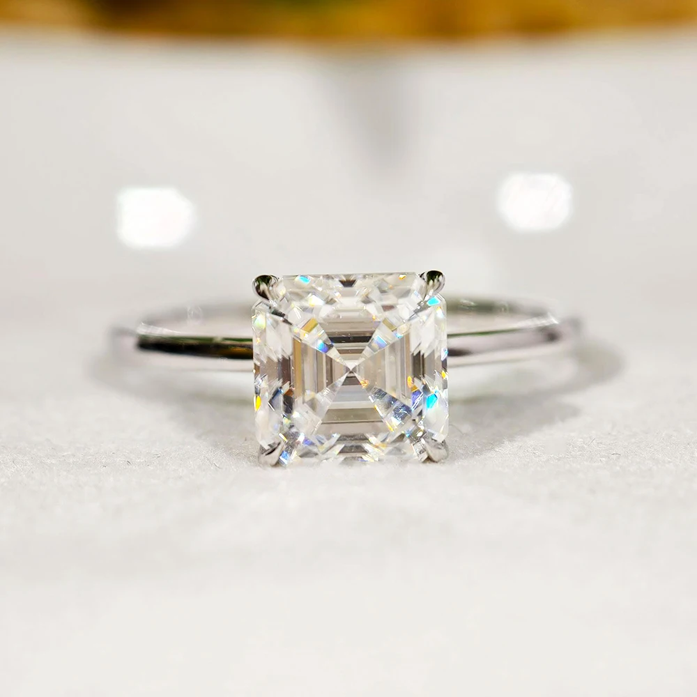 BXINY 1-2CT Asscher Cut Moissanite Rings 925 Sterling Silver Square Solitaire Diamond Wedding Bands for Women Daily Wear Jewelry