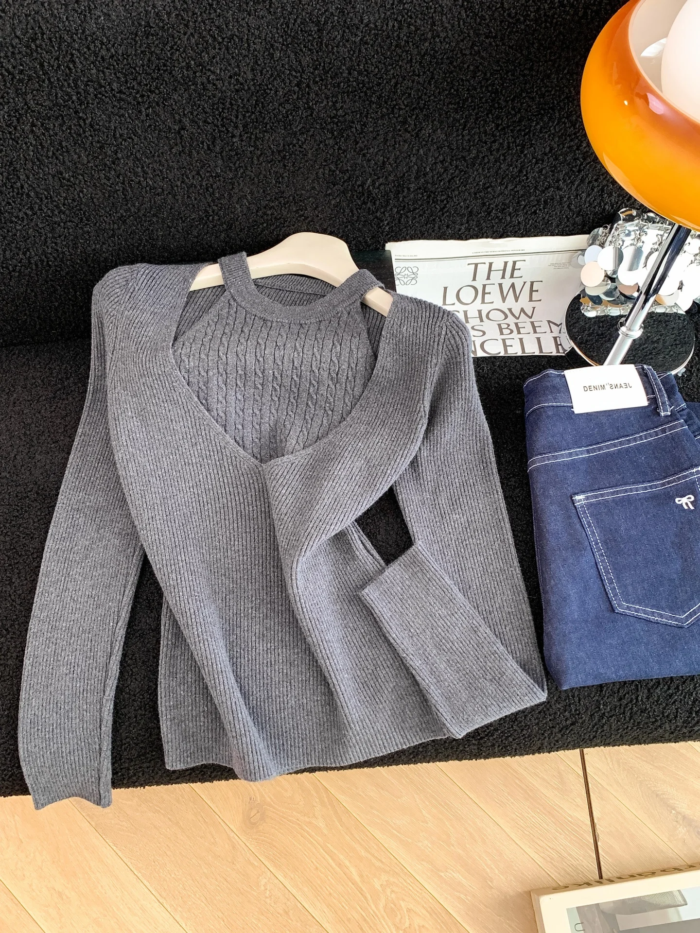 Dames Ne Hangend Gebreid Lang Sve Base irt Slim Fit oulder Blootstelling Trui Nep Tweedelige Gebreide Top Herfstontwerp