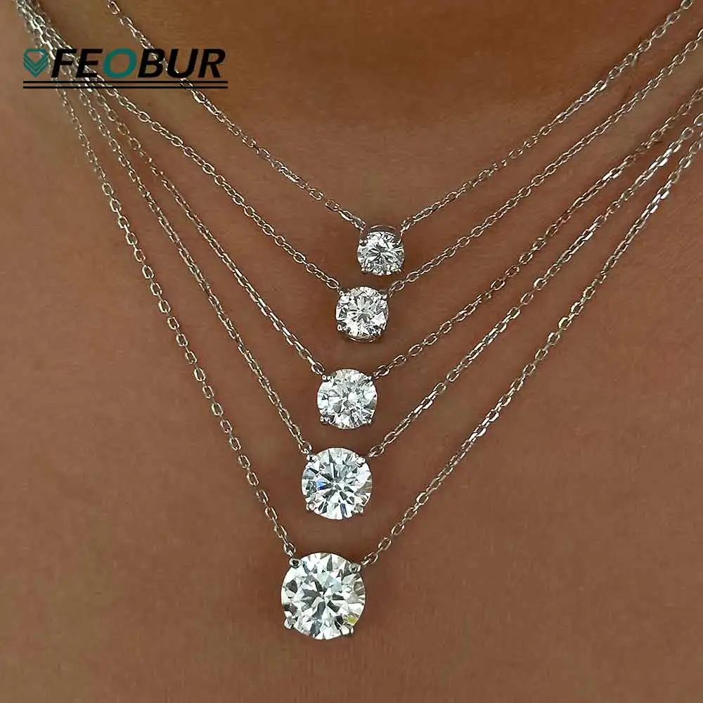 1-10Carat Moissanite Necklace Real S925 Silver for Women Brilliant Round Solitaire Pendant NeckChain Party Wedding Jewelry Gift