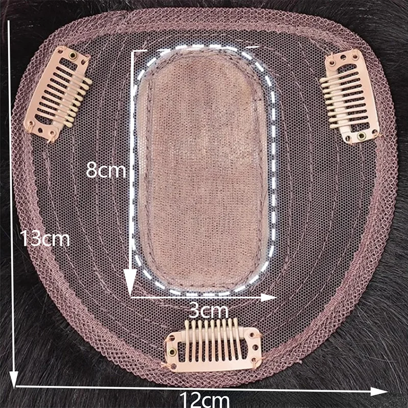 Jedwabna podstawa damska Topper z 3-klipsem w prawdziwych ludzkich włosach Oddychająca niestandardowa naturalna treska 12x13 cm Jedwabna podstawa Peruki z ludzkich włosów