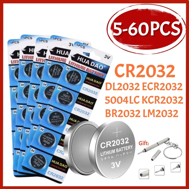 5-60PCS CR2032 3V Lithium Battery Coin Cell DL2032 BR2032 LM2032 CR 2032 5004LC Button Battery For Watch Remote Car Key Toys