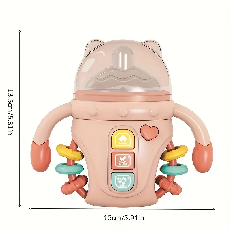 1 Pcs Baby Soother Bottle Hand Rattle, Musical Light Rattle Toy, Food Grade Safe Silicone Teether for 0-24 Months Perfect Gift