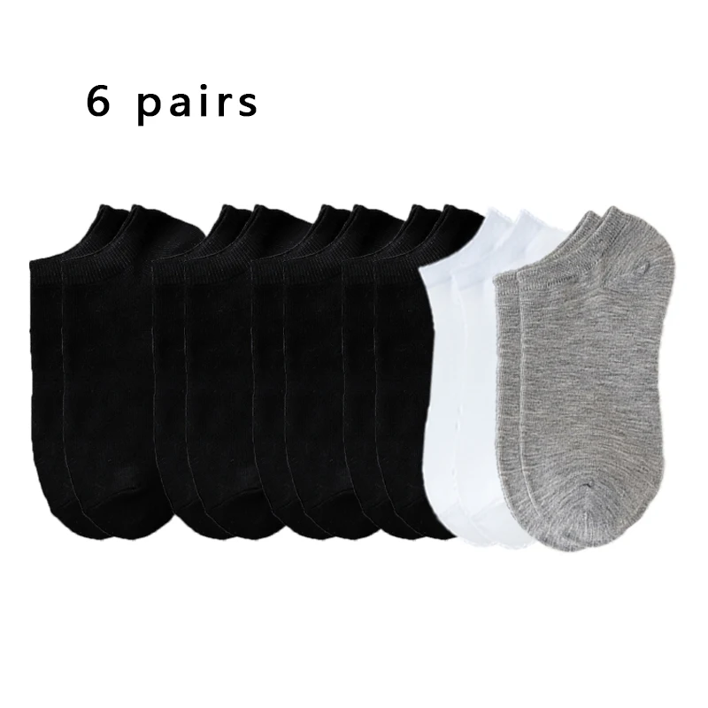 6 Pairs Men's Simple and Stylish Solid Socks Black, White and Gray Ankle Socks Comfortable and Versatile Suitable for All Occasi