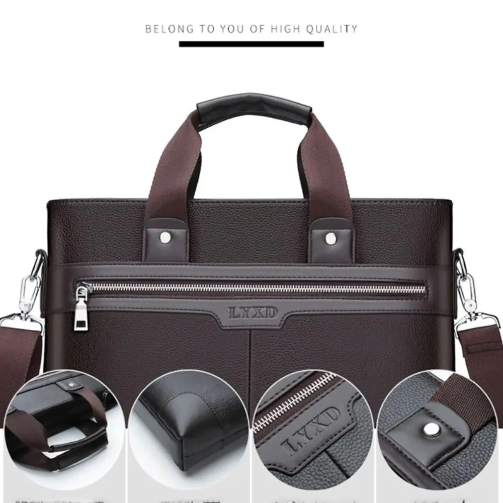 Large Capacity PU Leather Briefcase Paper Organizer Zipper Closure Business Documents Bag Multifunctional Oxford Cloth