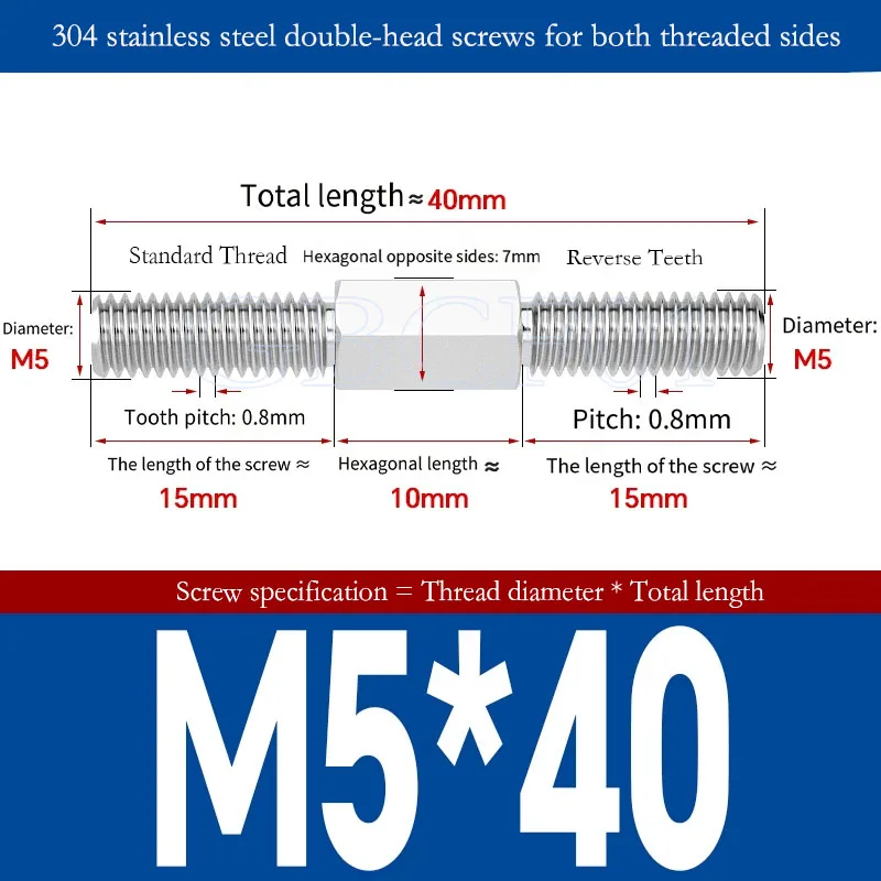 304 Stainless Steel Outer Hexagon Teeth Bolt Left and Right Conversion Double-End Thread Rod Stud Bolt M3 M4 M5 M6 M8 -M16