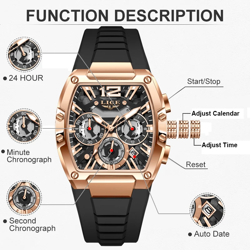 LIGE Fashion Waterproof Men's Watches Casual Quartz Wristwatch Men Sport Silicone Strap Male Luminous Clock Relogio Masculino