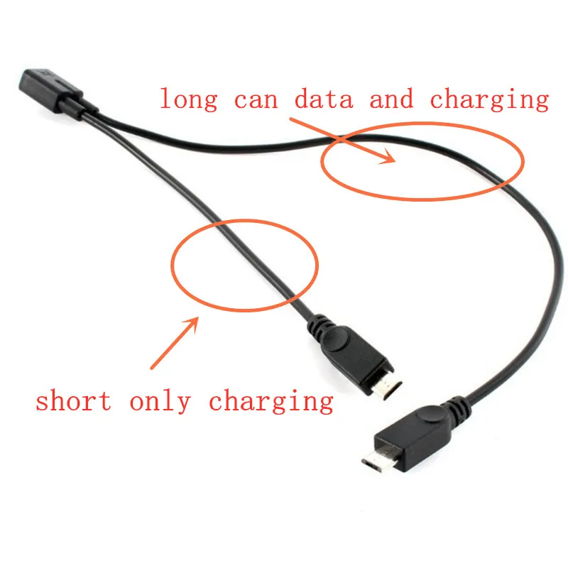 Micro USB Female 1 to 2 Male Micro USB Y Splitter Extension Charge Cable Wire Charging & Data Transfer for mobile phone Tablets