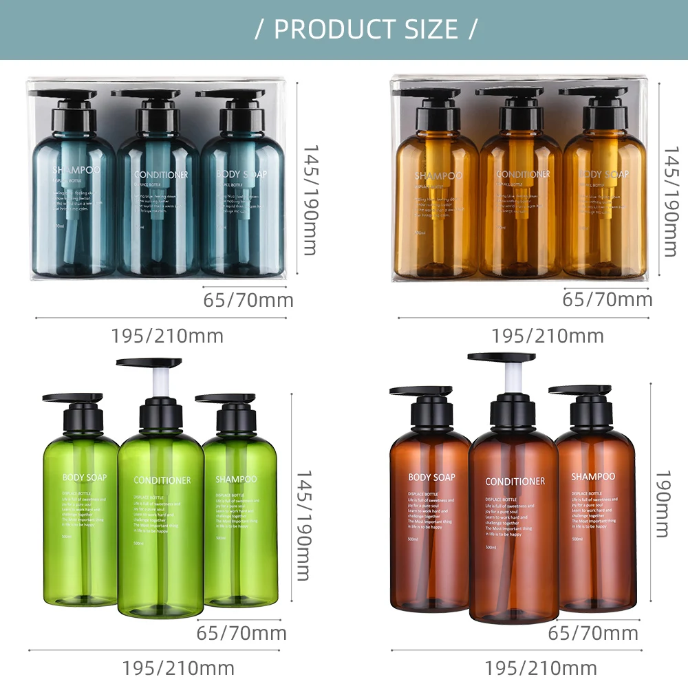 300/500ml 3pcs Bathroom Soap Dispensers Refillable Lotion Shampoo Shower Gel Bottle Kitchen Liquid Soap Dispenser Pump Bottlel