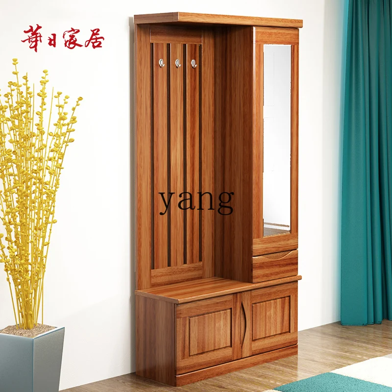 LMM solid wood foyer cabinet Chinese modern simple storage cabinet full-length mirror