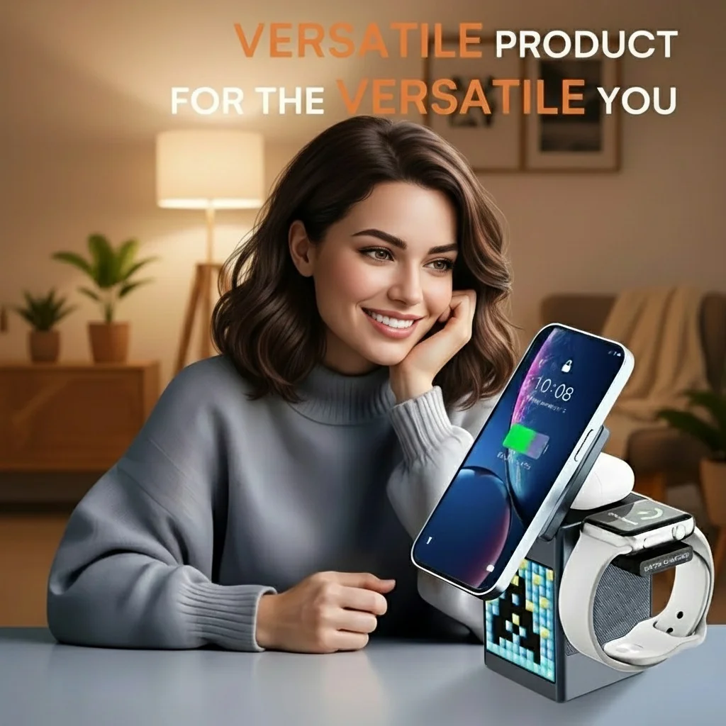 

Беспроводная станция быстрой зарядки, зарядная подставка для iPhone 16, 15, 14, 13, AirPods