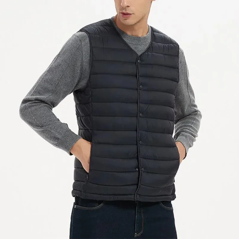 

Spring Autumn Winter Men Vest Jacket Warm Casual Sleeveless Coats Cotton Waistcoat Solid Color Male Buttons V-neck Outerwear