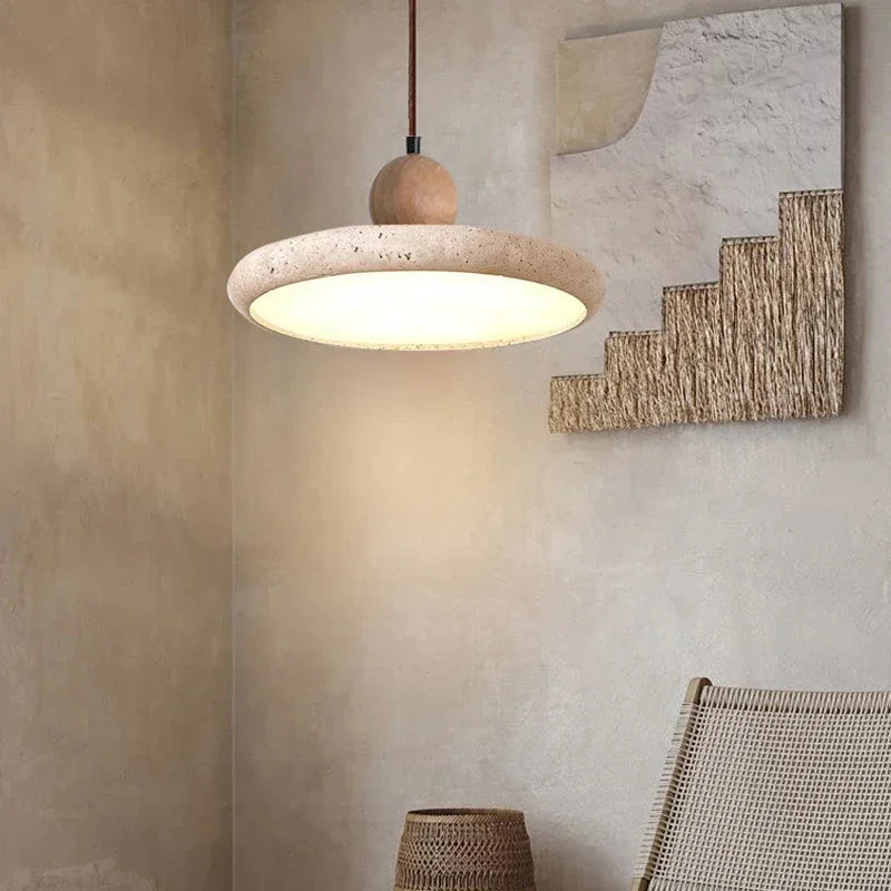 

Italian Vintage Stone Wood LED Decor Pendant Light High-end Home Chandelier Villa Bedroom Foyer Lighting Fixtures