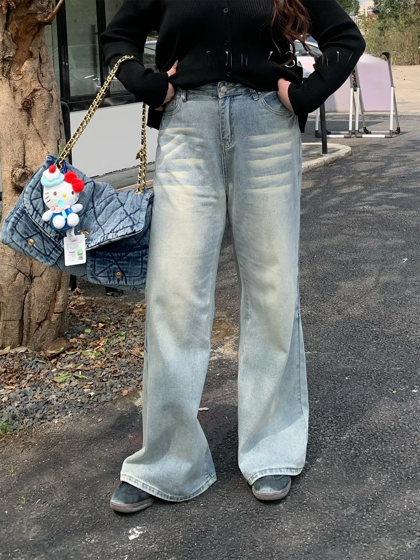 

Женские джинсы с высокой талией и широкими штанинами, удлиненные, синие, из хлопкового денима, утягивающие, весенняя коллекция, модные