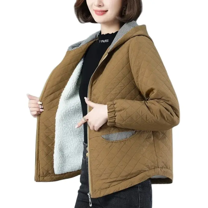 

Thickened Lamb Fleece Cotton Coat Women's 2023 Autumn Winter New Middle And Old Age Mom Loose Short Hooded Cotton Jacket