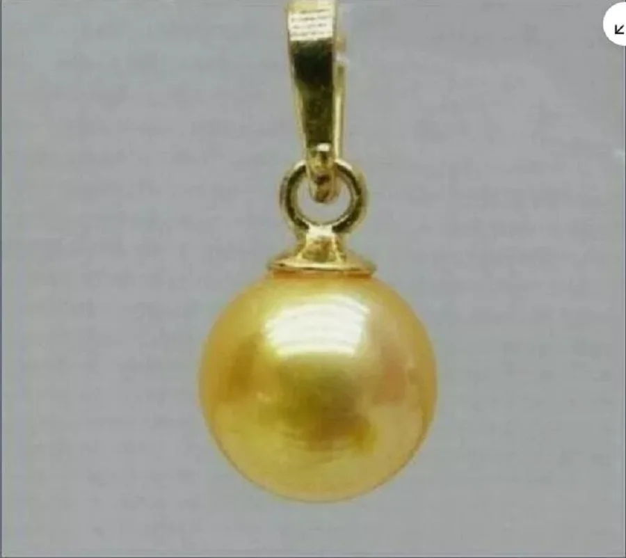 Gorgeous AAA10-9mm Perfect Round South Sea golden Pearl Pendant Necklace 14kp